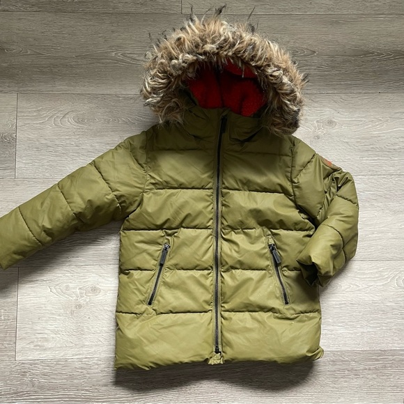 Zara Parka Puffer Jacket Coat Kids Boys Sage Green Faux Fur Hood Size 6 - Picture 7 of 7